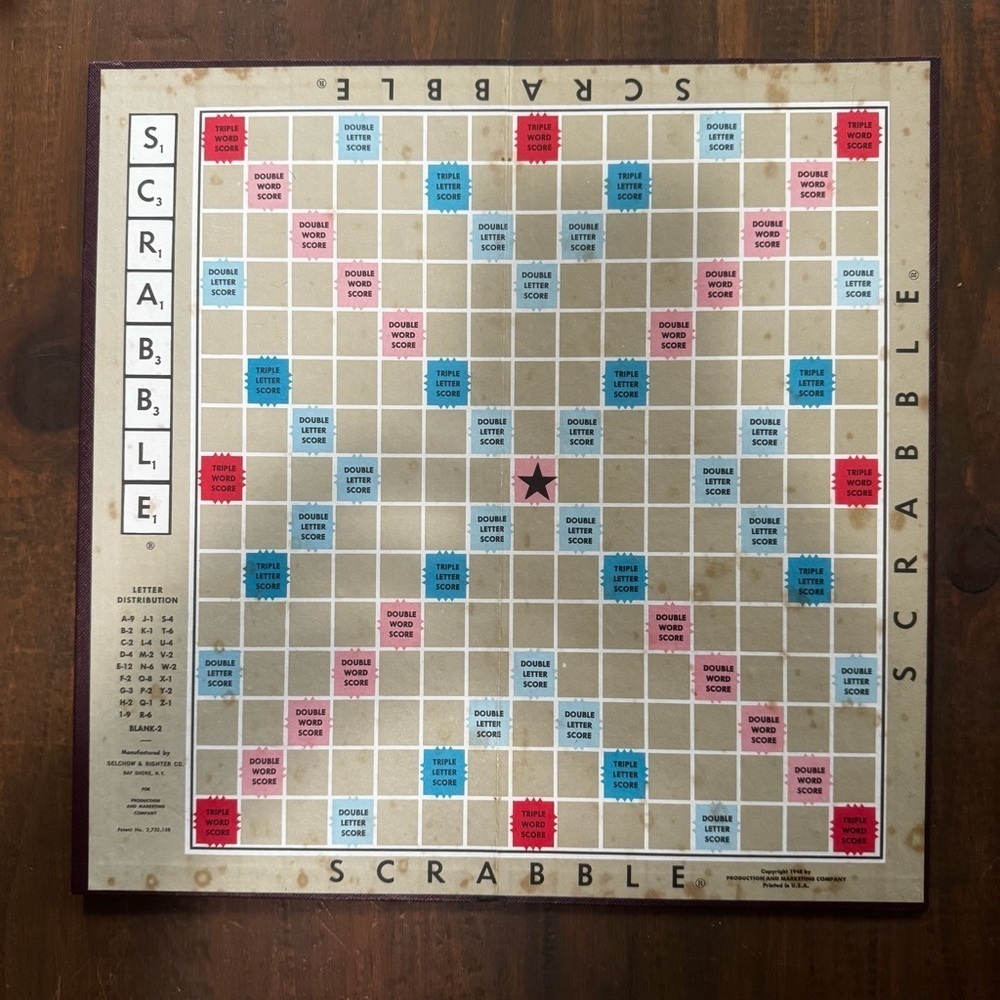 1948 Scrabble Game Board Only Replacement Piece, Burgundy Back Vintage